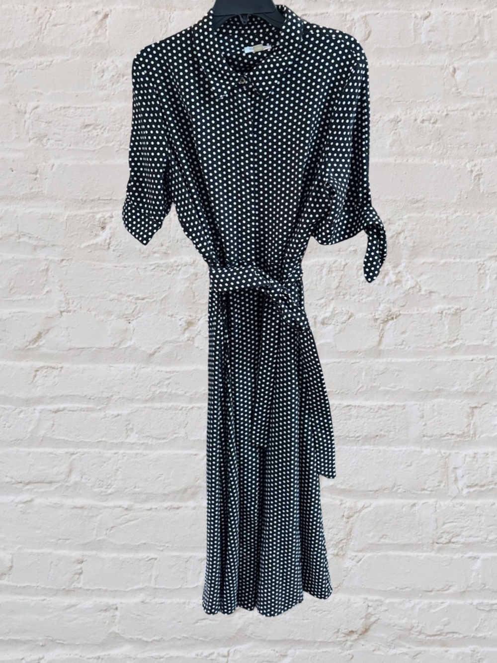 Calvin Klein Black & White Polka Dot Tie-Waist Midi Dress